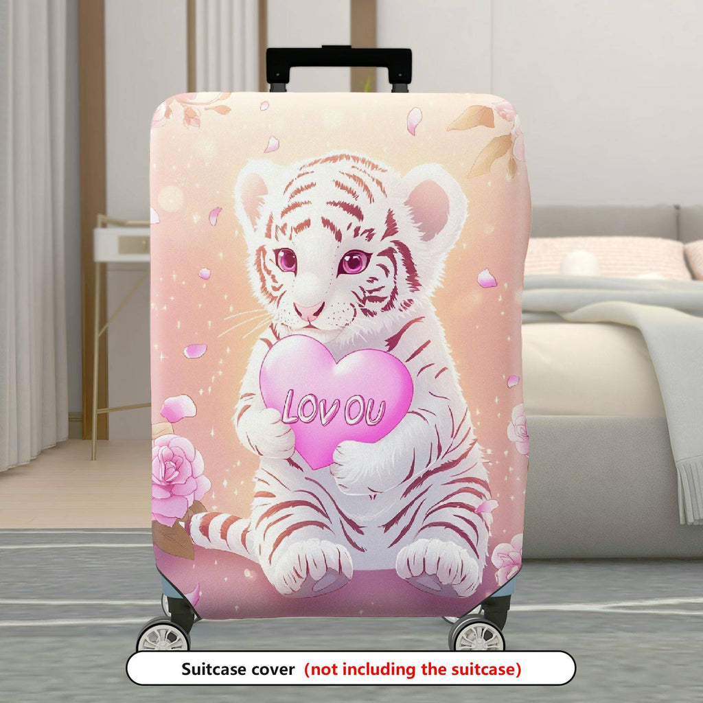 1-Piece Pink Tiger Floral Heart Romantic Love  Suitcase Luggage Cover, Stretch Protective Sleeve
