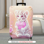 1-Piece Pink Tiger Floral Heart Romantic Love  Suitcase Luggage Cover, Stretch Protective Sleeve