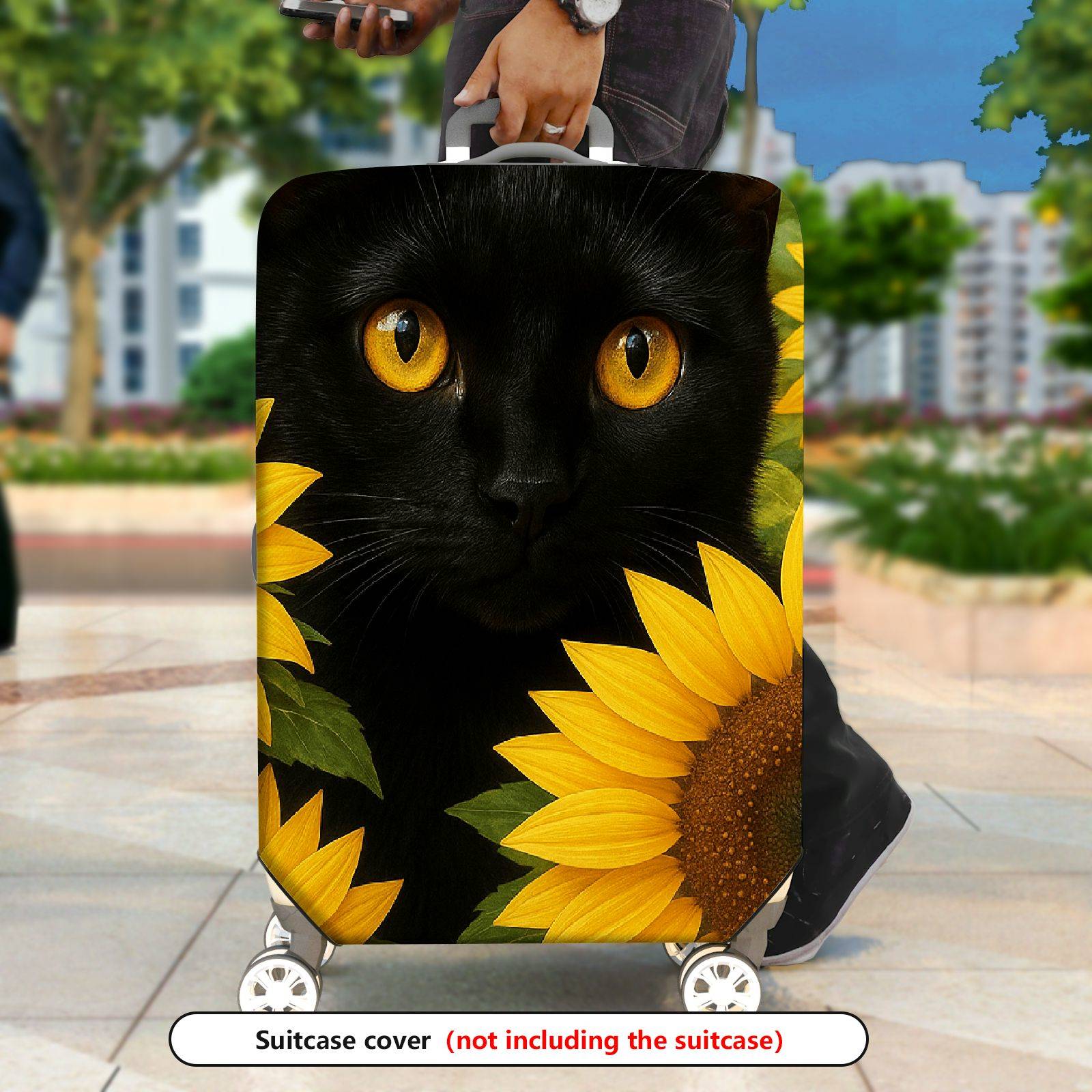 1-Piece Black Cat Sunflower Nature Art Cute Animal  Suitcase Luggage Cover, Stretch Protective Sleeve