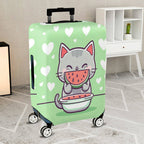 1-Piece Cute Cat Watermelon Heart Green Fun  Suitcase Luggage Cover, Stretch Protective Sleeve