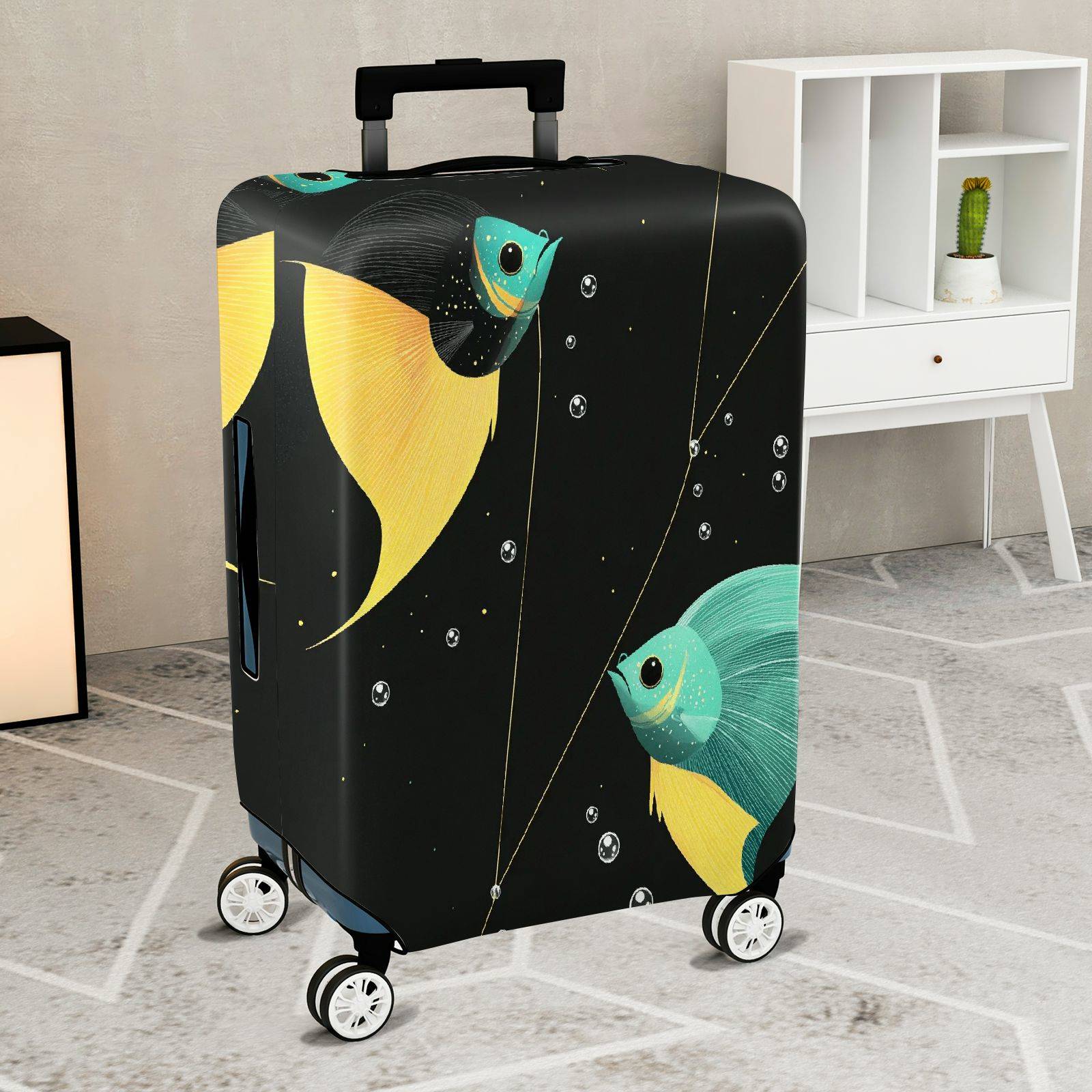 1-Piece Fish Illustration Abstract Art Travel Baggage Cover, Oceanic theme, Holiday Cover Suitable  Suitcase Luggage Cover, Stretch Protective Sleeve