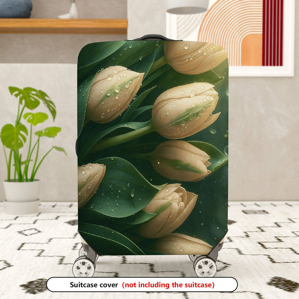 1-Piece Floral Nature Tulip Elegant Raindrop Garden  Suitcase Luggage Cover, Stretch Protective Sleeve