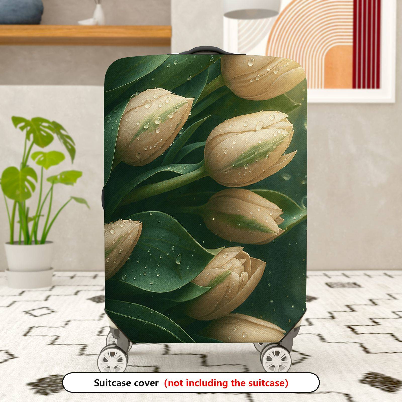1-Piece Floral Nature Tulip Elegant Raindrop Garden  Suitcase Luggage Cover, Stretch Protective Sleeve