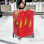 1-Piece Red Gold Christmas Tree Snowflake Ornament Holiday  Suitcase Luggage Cover, Stretch Protective Sleeve