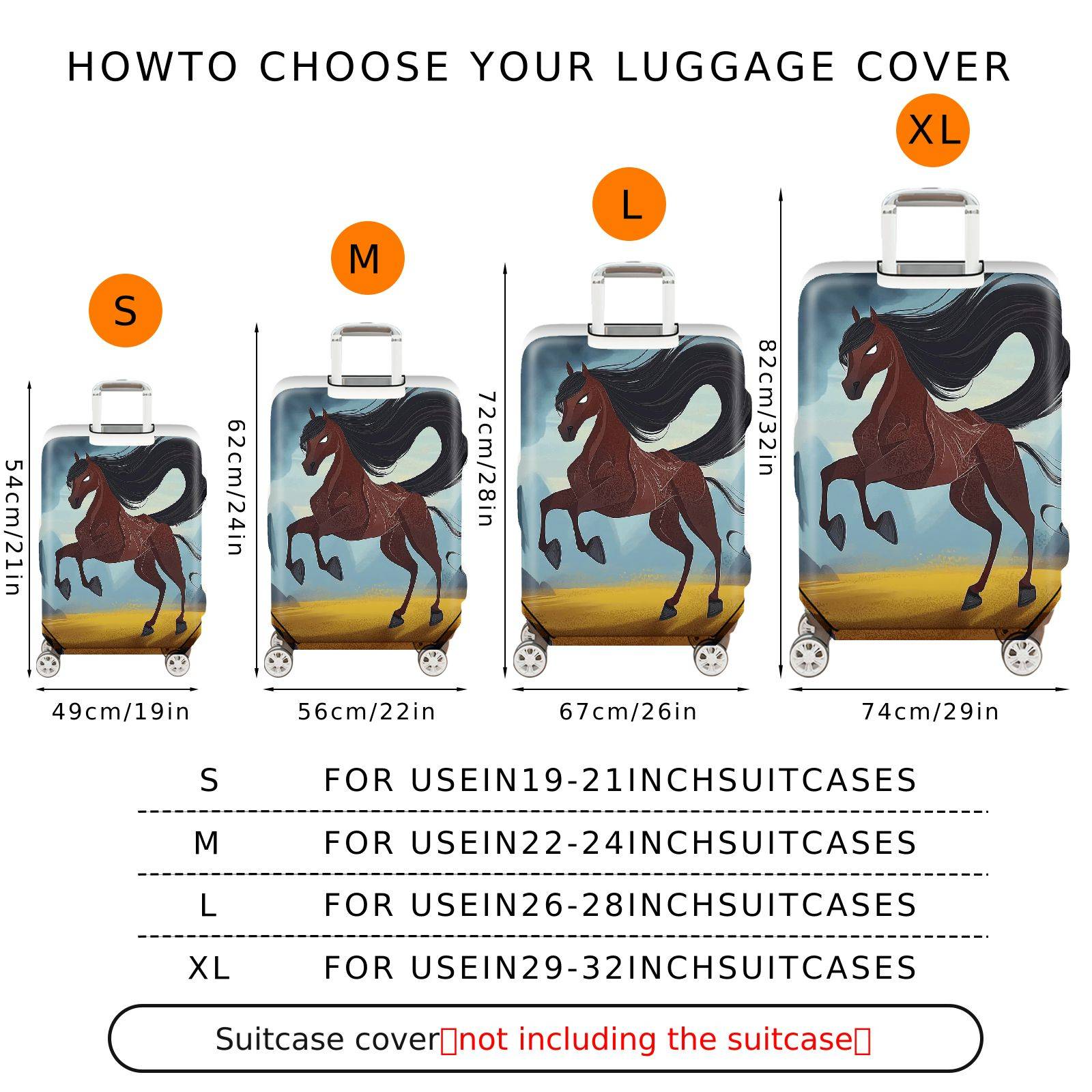 1-Piece Horse Mountains Artistic Nature Aesthetic Inspirational  Suitcase Luggage Cover, Stretch Protective Sleeve