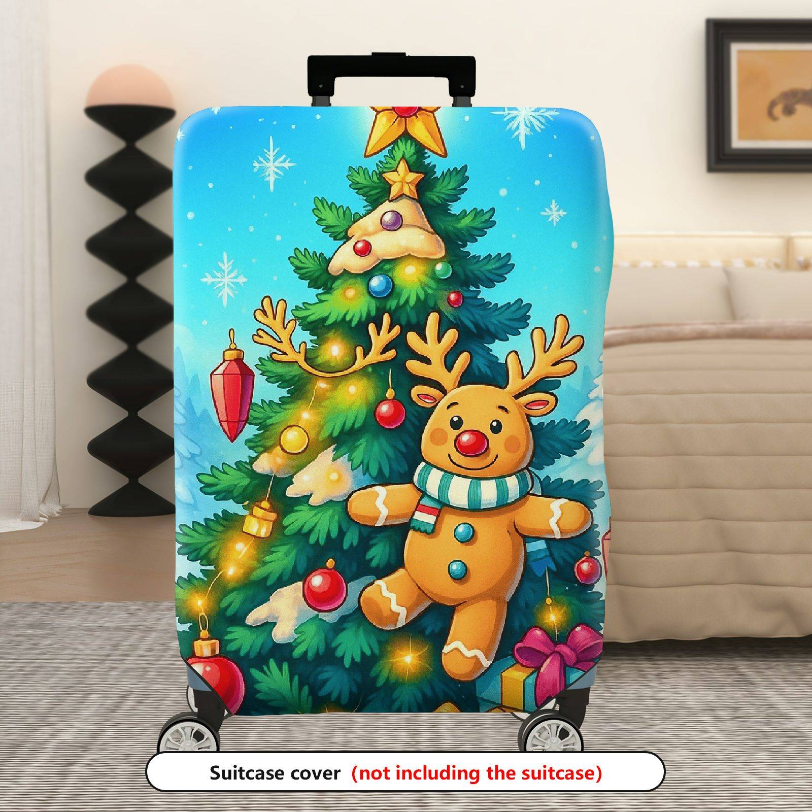 1-Piece Christmas Reindeer Tree Snow Holiday Festive  Suitcase Luggage Cover, Stretch Protective Sleeve