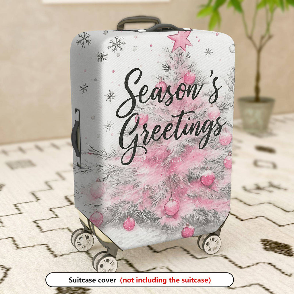 1-Piece Holiday Christmas Pink Tree Festive Greetings Seasonal  Suitcase Luggage Cover, Stretch Protective Sleeve