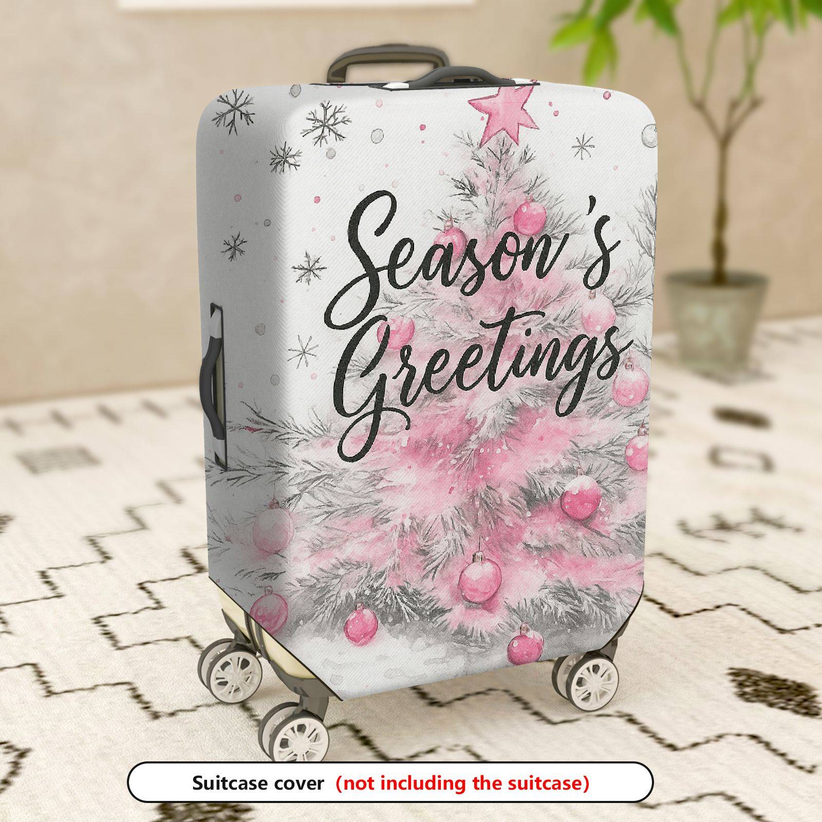 1-Piece Holiday Christmas Pink Tree Festive Greetings Seasonal  Suitcase Luggage Cover, Stretch Protective Sleeve