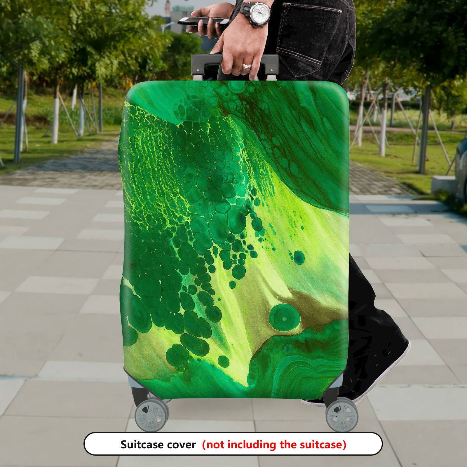 1-Piece Abstract Green Artistic Fluid Pattern Colorful  Suitcase Luggage Cover, Stretch Protective Sleeve