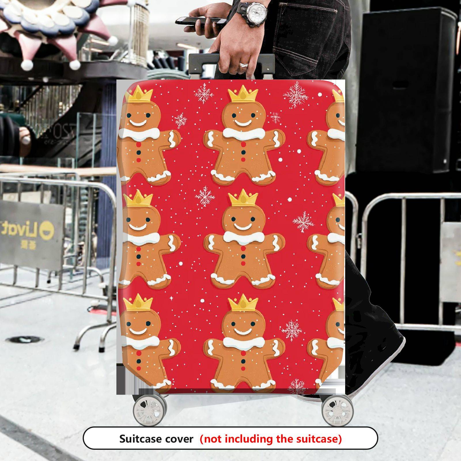 1-Piece Gingerbread King Christmas Holiday Festive Red  Suitcase Luggage Cover, Stretch Protective Sleeve