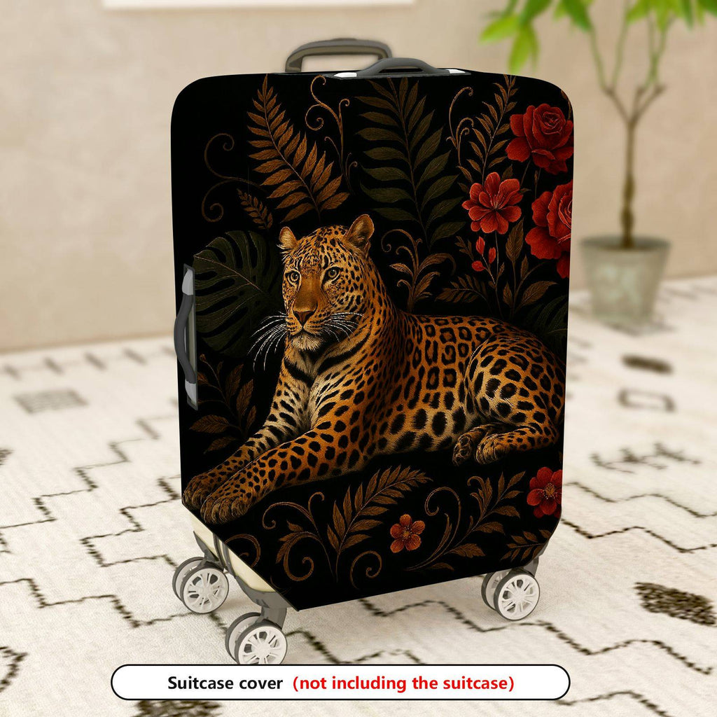 1-Piece Animal Floral Pattern Leopard Rose Leaf Art  Suitcase Luggage Cover, Stretch Protective Sleeve