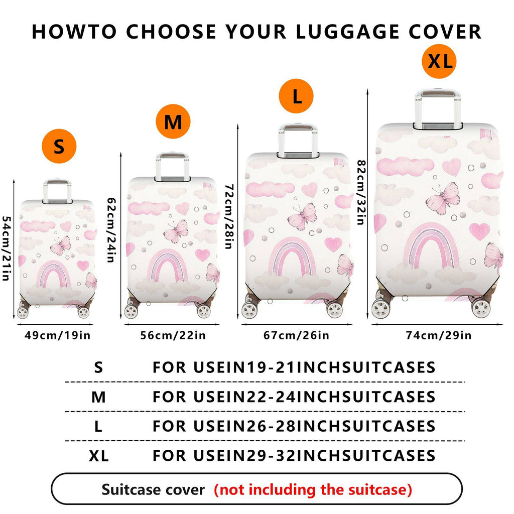 1-Piece Pink Clouds Hearts Butterflies Rainbow Cute  Suitcase Luggage Cover, Stretch Protective Sleeve