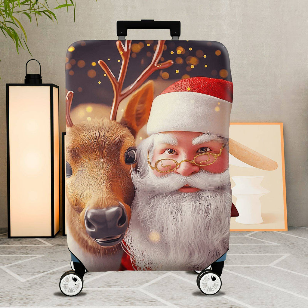 1-Piece Reindeer Santa Claus Christmas Holiday Festive  Suitcase Luggage Cover, Stretch Protective Sleeve