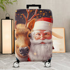 1-Piece Reindeer Santa Claus Christmas Holiday Festive  Suitcase Luggage Cover, Stretch Protective Sleeve