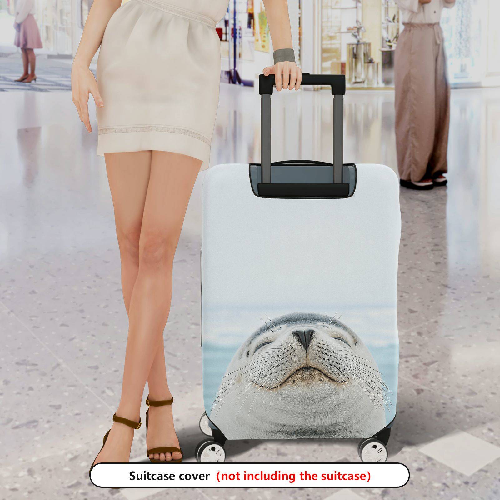 1-Piece Cute Seal Ocean Animal Blue Unique Fun  Suitcase Luggage Cover, Stretch Protective Sleeve