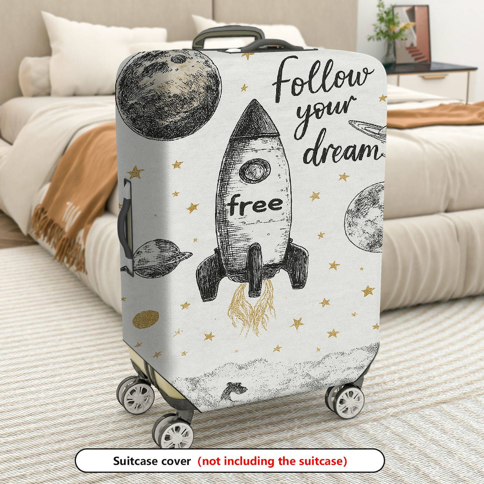 1-Piece Rocket Space Cosmic Star Moon Dream  Suitcase Luggage Cover, Stretch Protective Sleeve