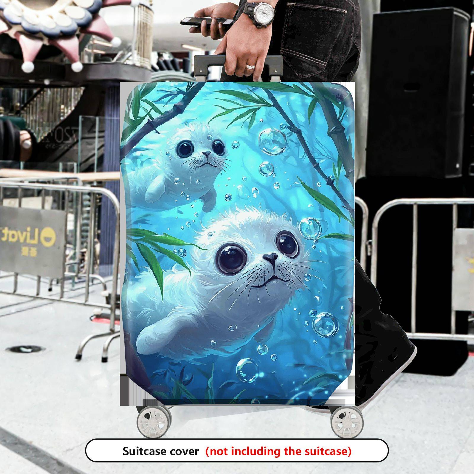 1-Piece Cute  Ocean Animal Water Bubbles Seal  Suitcase Luggage Cover, Stretch Protective Sleeve