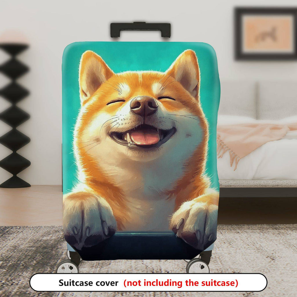 1-Piece Cute Pet Dog Animal Art Blue Luggage  Suitcase Luggage Cover, Stretch Protective Sleeve