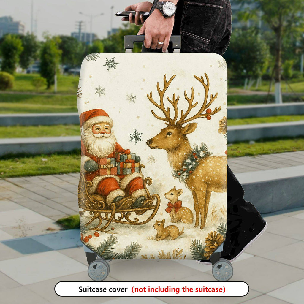 1-Piece Santa Reindeer Snowflakes Christmas Holiday Festive  Suitcase Luggage Cover, Stretch Protective Sleeve