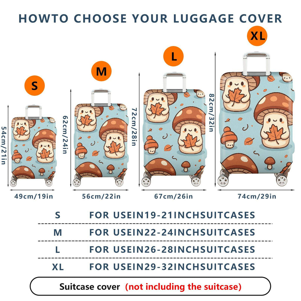 1-Piece Cute Mushroom Autumn Leaf  Printed  Suitcase Luggage Cover, Stretch Protective Sleeve