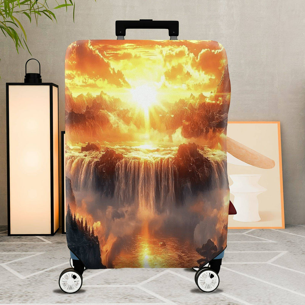 1-Piece Sunset Mountain Waterfall Fantasy Nature Landscape  Suitcase Luggage Cover, Stretch Protective Sleeve