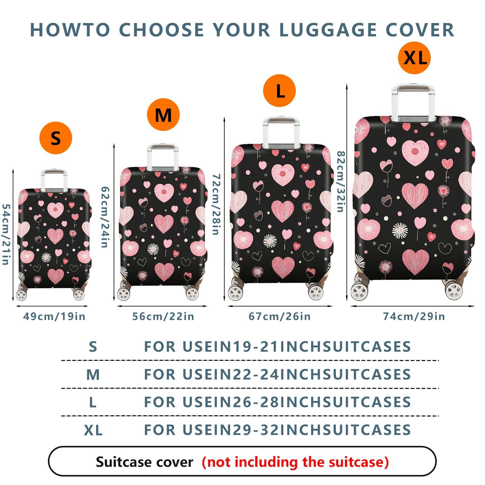 1-Piece Heart Flower Love Valentine Romantic Cute  Suitcase Luggage Cover, Stretch Protective Sleeve