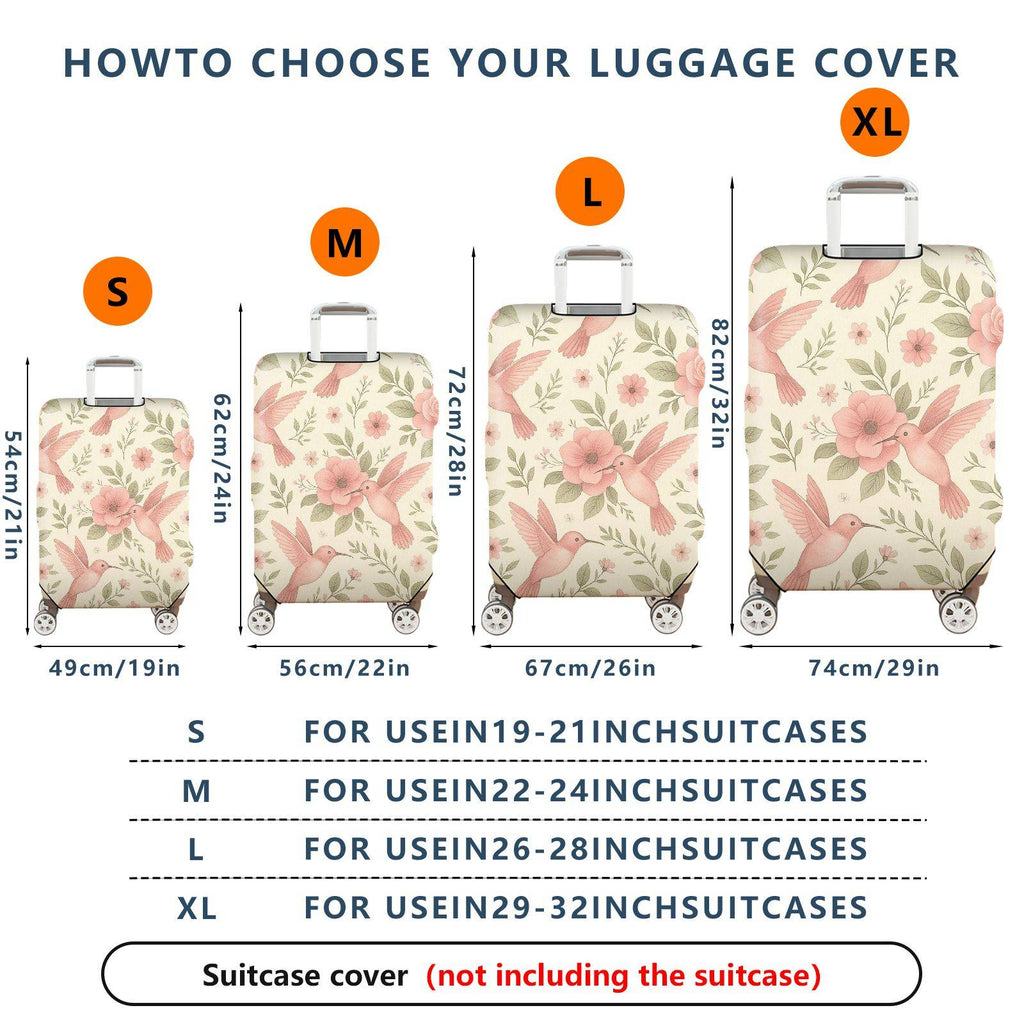 1-Piece Hummingbird Floral Nature Art Elegant  Suitcase Luggage Cover, Stretch Protective Sleeve