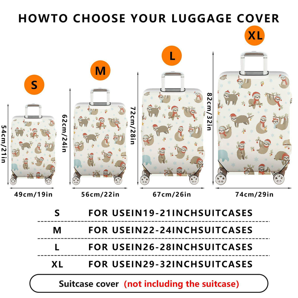1-Piece Christmas Sloth Animal  Cute Holiday  Suitcase Luggage Cover, Stretch Protective Sleeve
