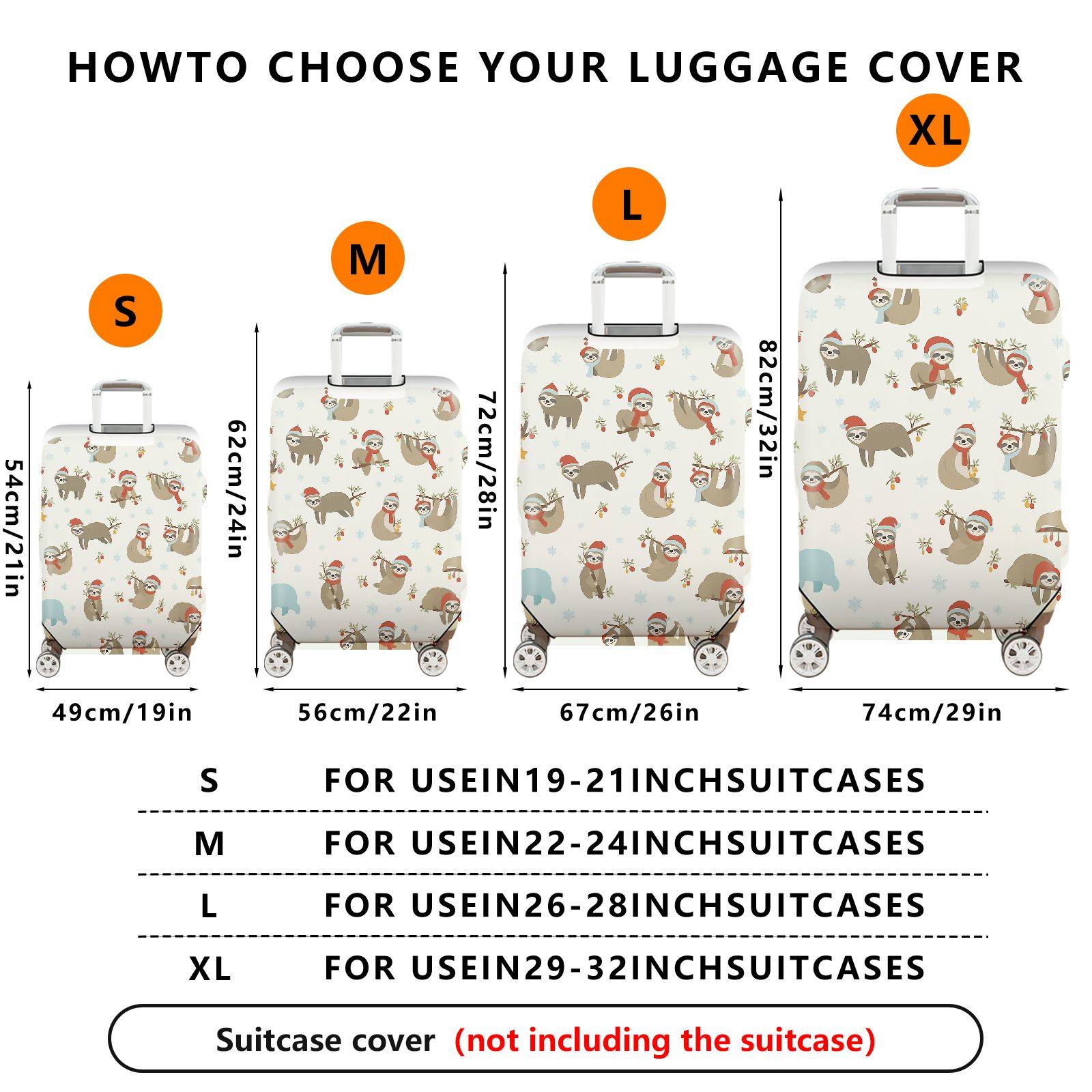 1-Piece Christmas Sloth Animal  Cute Holiday  Suitcase Luggage Cover, Stretch Protective Sleeve