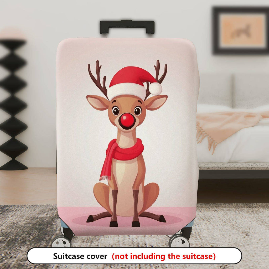 1-Piece Reindeer Santa Hat Red Nose Christmas Holiday Travel  Suitcase Luggage Cover, Stretch Protective Sleeve