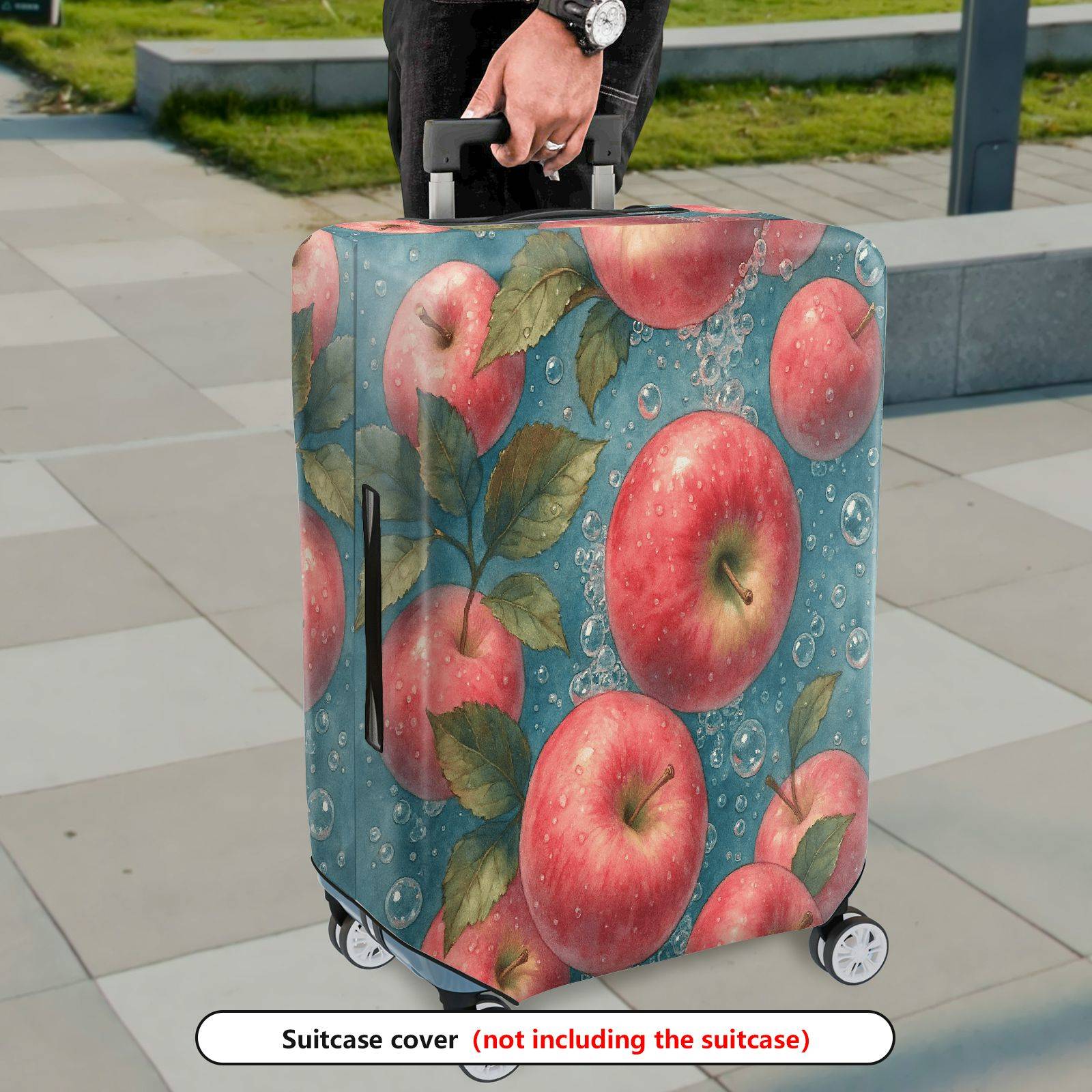 1-Piece Apple Fruit Bubble Blue Leaf Artistic Colorful  Suitcase Luggage Cover, Stretch Protective Sleeve