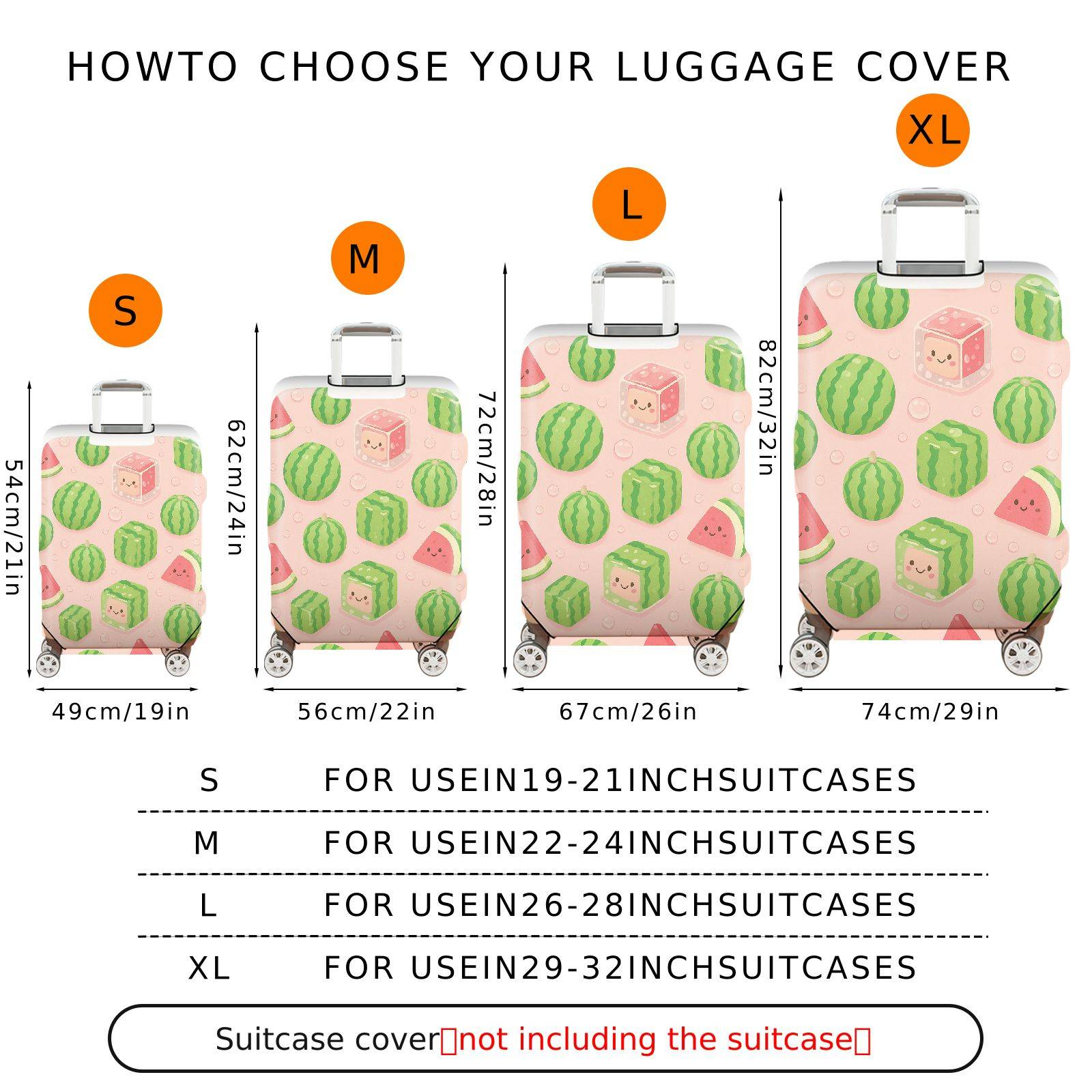 1-Piece Cute Watermelon Pink Fun Cheerful Playful  Suitcase Luggage Cover, Stretch Protective Sleeve