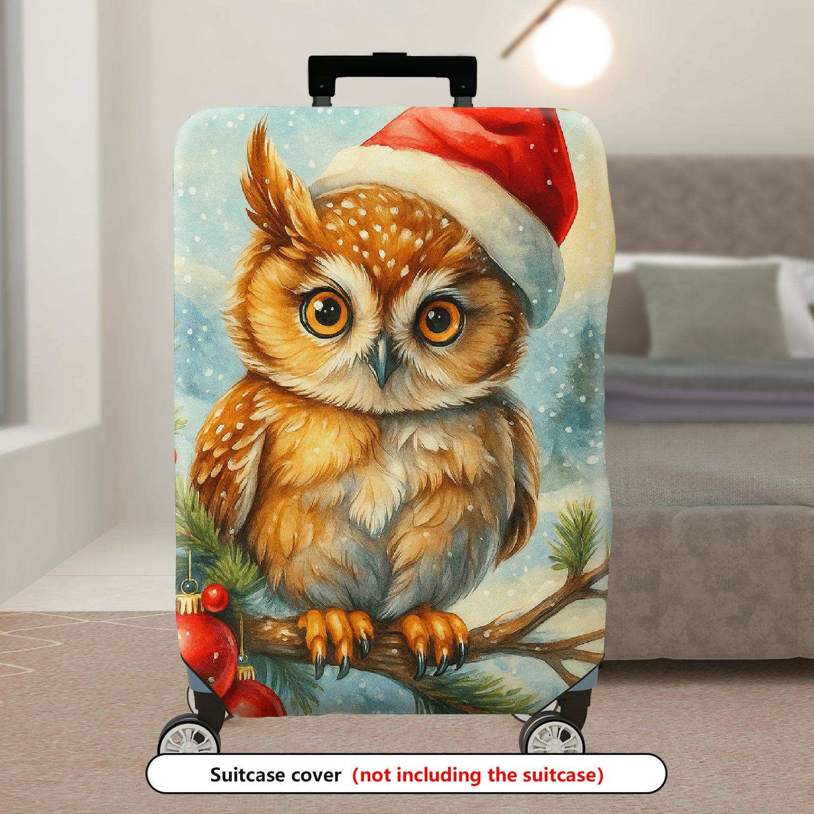 1-Piece Christmas Owl Winter Snow Holiday Red  Suitcase Luggage Cover, Stretch Protective Sleeve