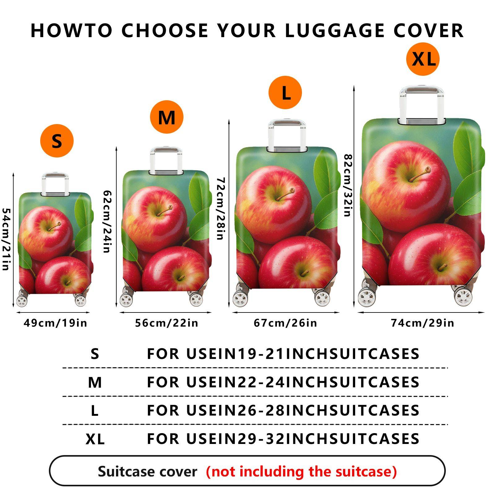 1-Piece Apple Leaf Fresh Nature Art Fruit Green  Suitcase Luggage Cover, Stretch Protective Sleeve