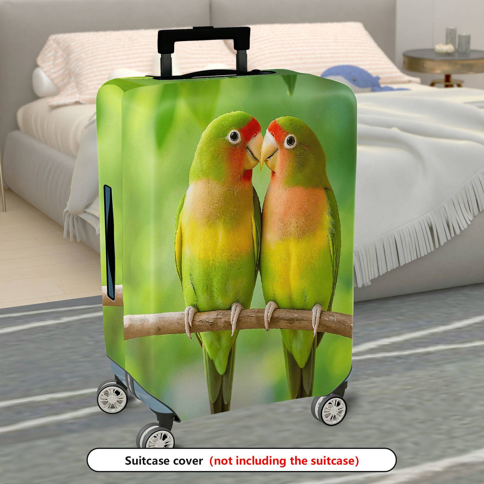 1-Piece Parrot Lovebirds Nature Green Cute Vibrant  Suitcase Luggage Cover, Stretch Protective Sleeve