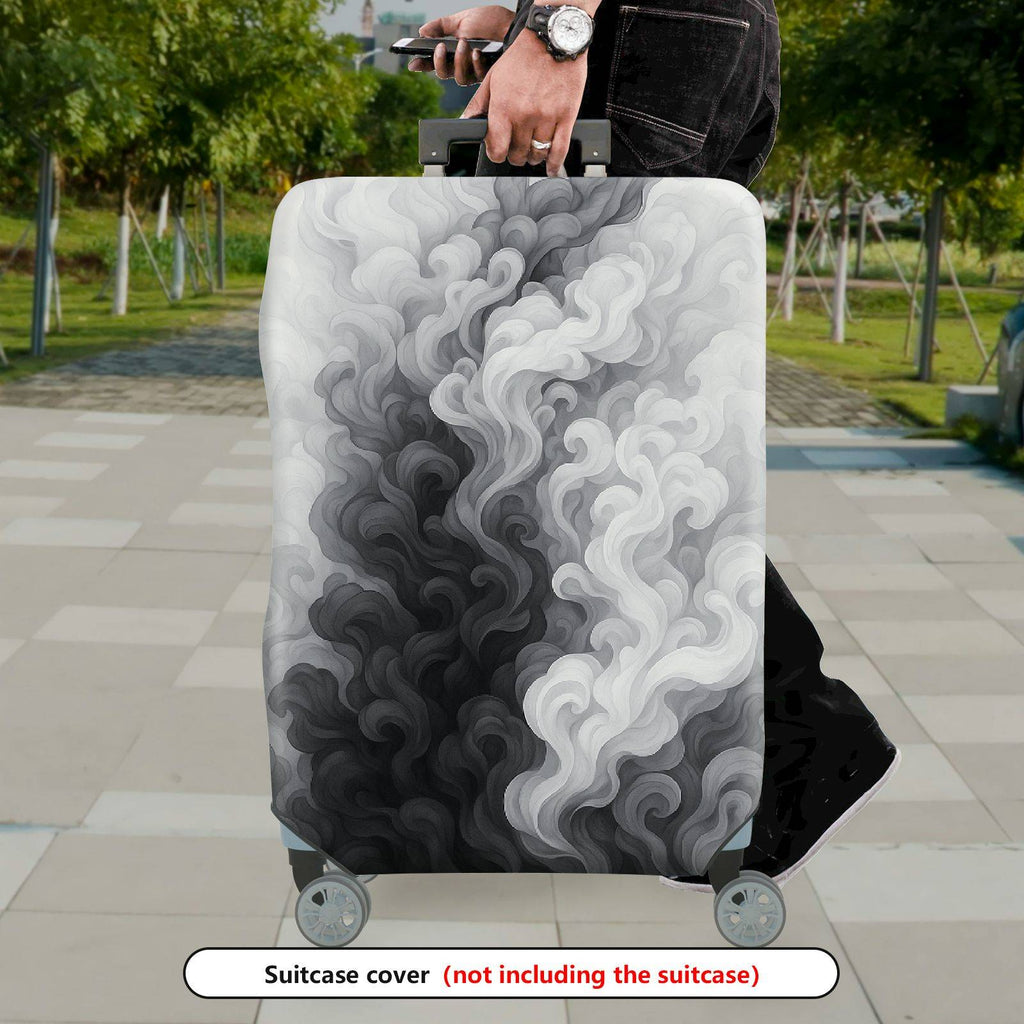1-Piece Abstract Black White Smoke Cloud Swirl Artistic  Suitcase Luggage Cover, Stretch Protective Sleeve