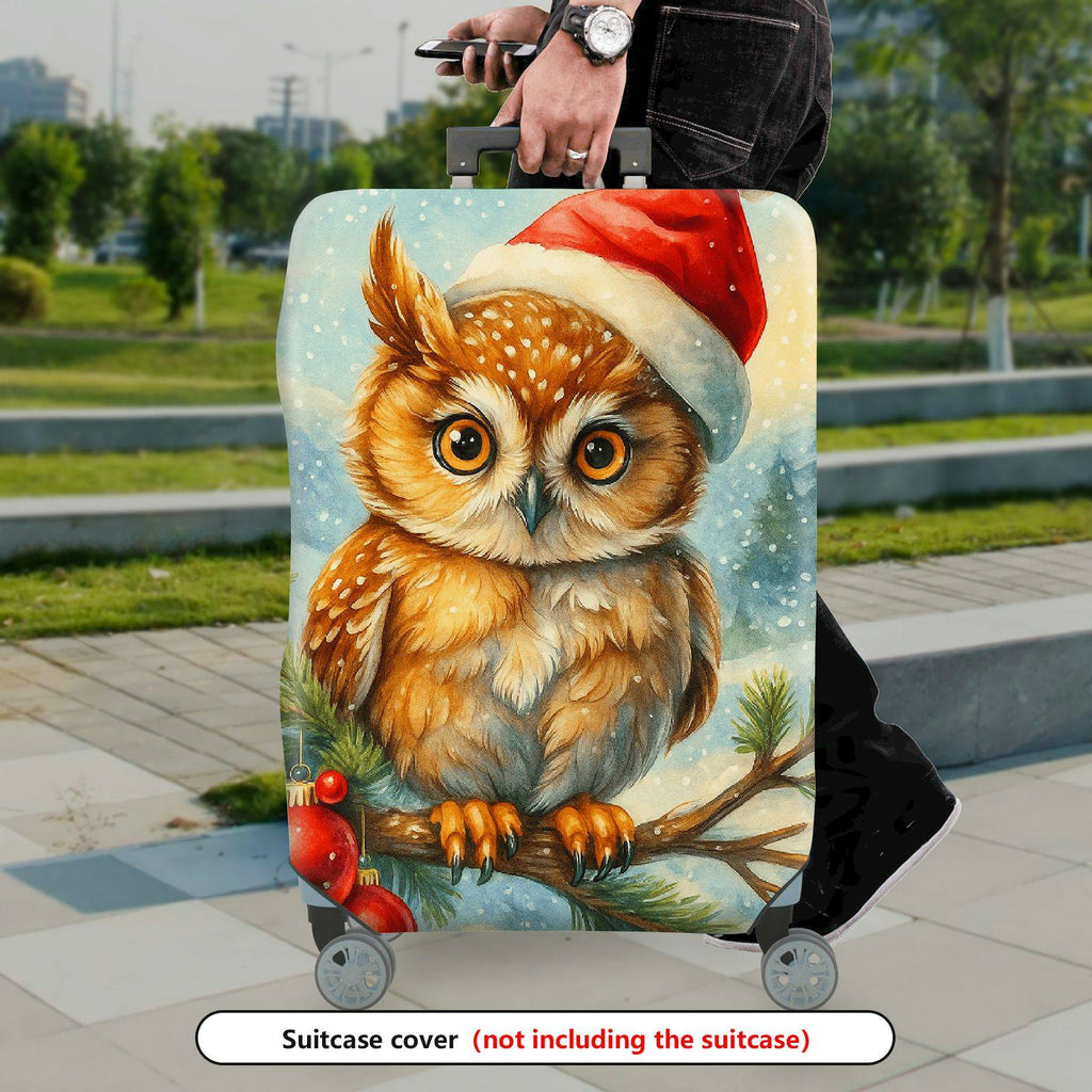 1-Piece Christmas Owl Winter Snow Holiday Red  Suitcase Luggage Cover, Stretch Protective Sleeve