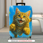 1-Piece Cute Playful Kitten Blue Sky Green Leaves  Suitcase Luggage Cover, Stretch Protective Sleeve