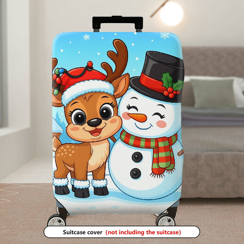 1-Piece Christmas Reindeer Snowman Cabin Winter Holiday  Suitcase Luggage Cover, Stretch Protective Sleeve