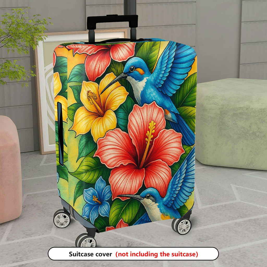1-Piece Colorful Floral Bird Art Luggage  Suitcase Luggage Cover, Stretch Protective Sleeve