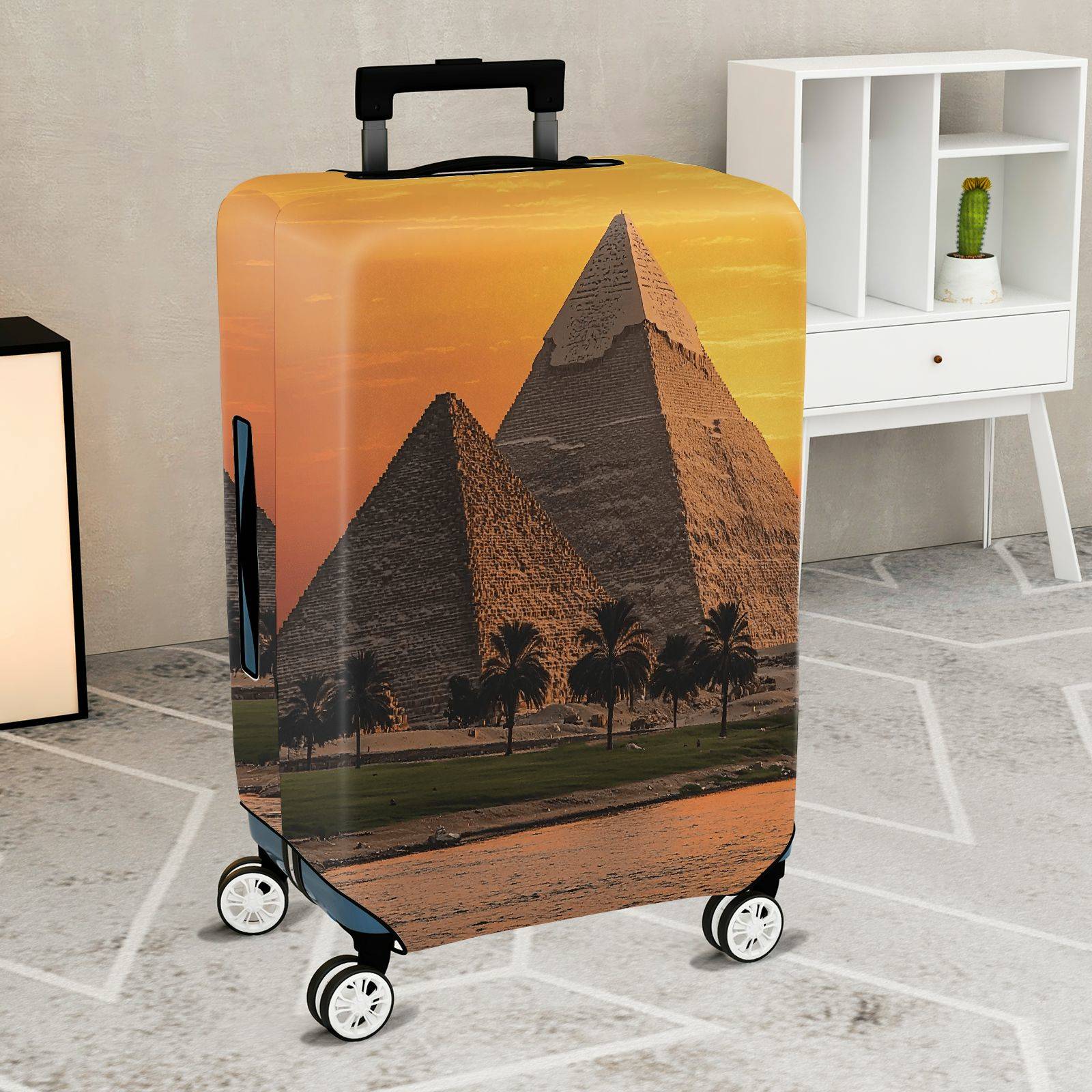 1-Piece Egypt Pyramid Sunset Desert Landscape Travel  Suitcase Luggage Cover, Stretch Protective Sleeve