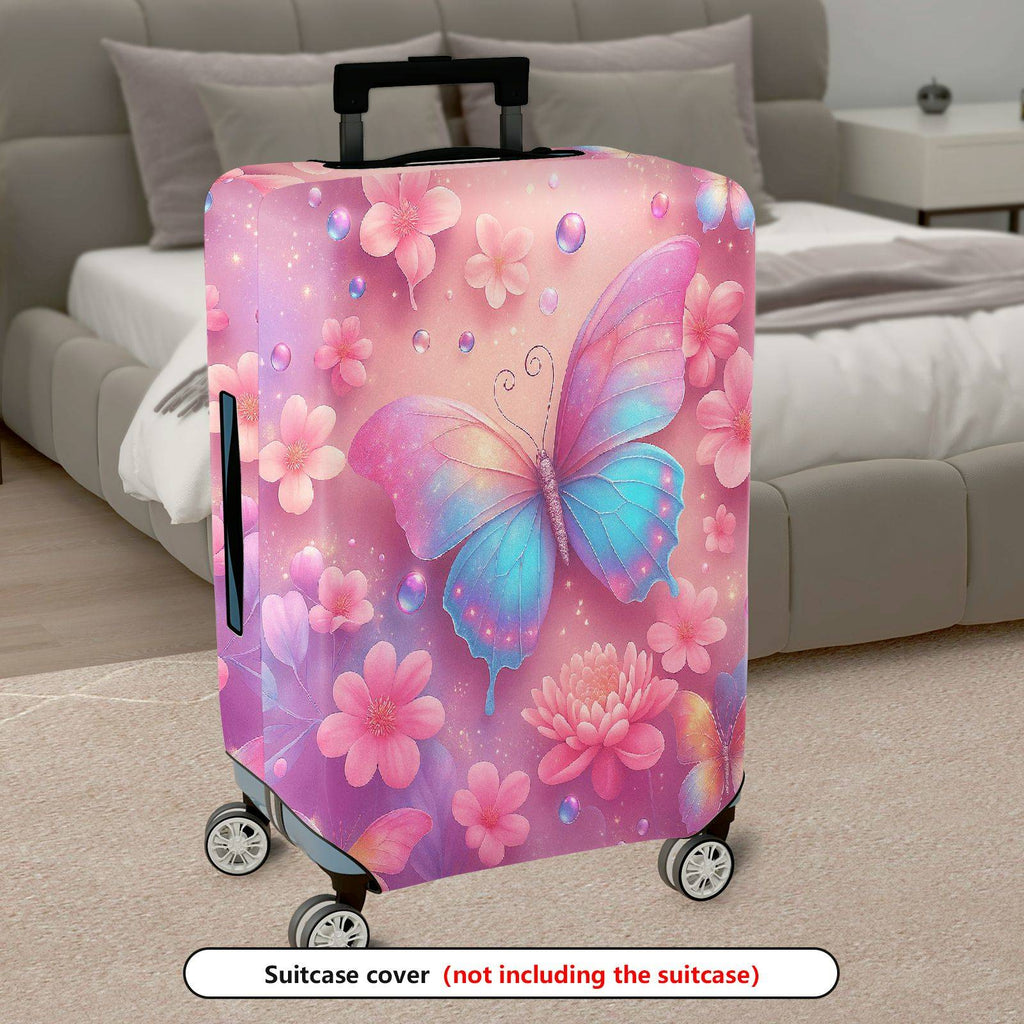 1-Piece Colorful Butterfly Floral Shimmer Watercolor Fantasy  Suitcase Luggage Cover, Stretch Protective Sleeve