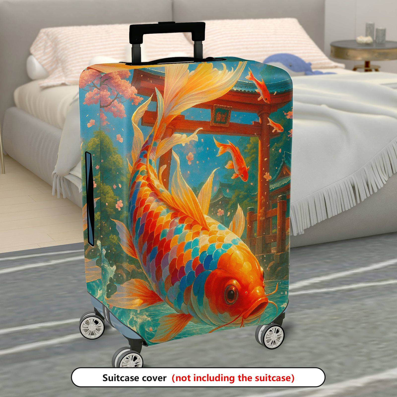 1-Piece Koi Fish Japanese Art Nature Vibrant Floral  Suitcase Luggage Cover, Stretch Protective Sleeve
