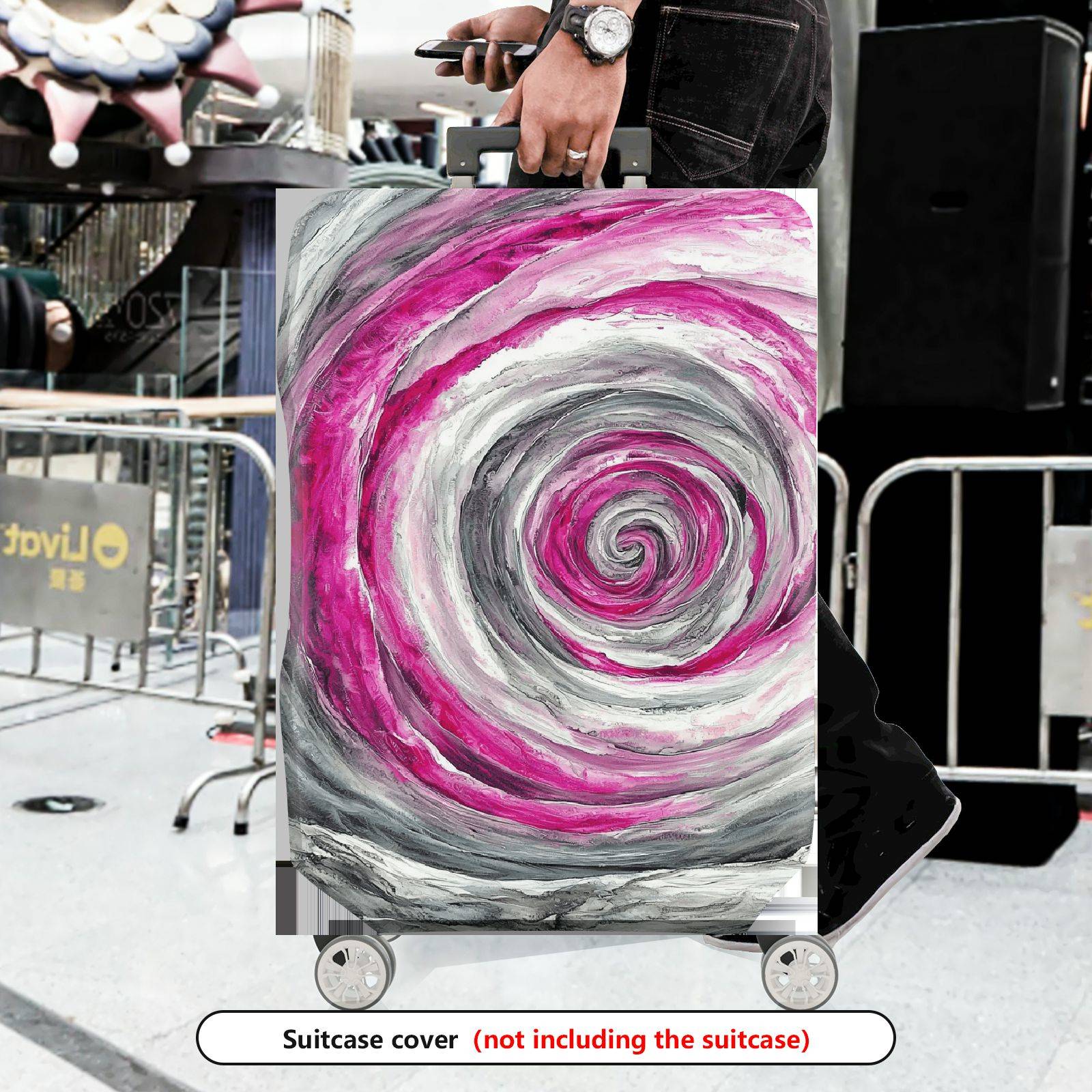 1-Piece Abstract Swirl Pink Gray Artistic Spiral  Suitcase Luggage Cover, Stretch Protective Sleeve