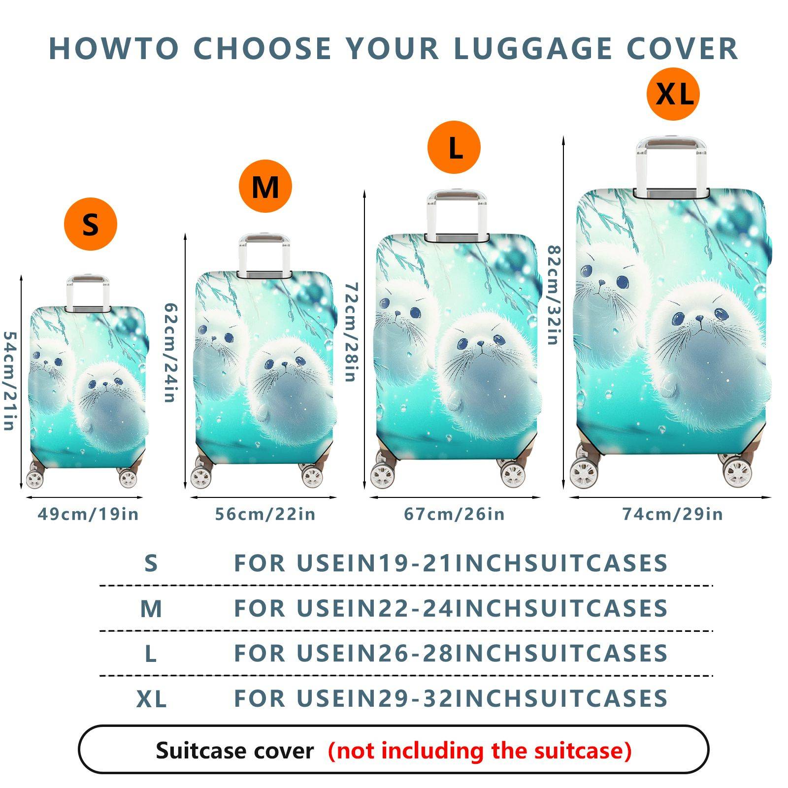 1-Piece Cute Seal Ocean Blue Raindrop Artful  Suitcase Luggage Cover, Stretch Protective Sleeve