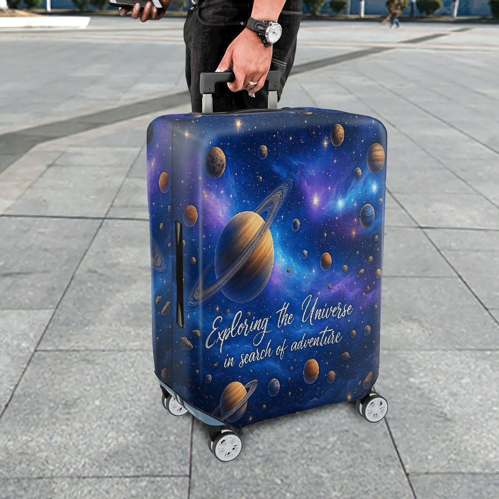 1-Piece Cosmic Galaxy Star Planet Universe Adventure  Suitcase Luggage Cover, Stretch Protective Sleeve