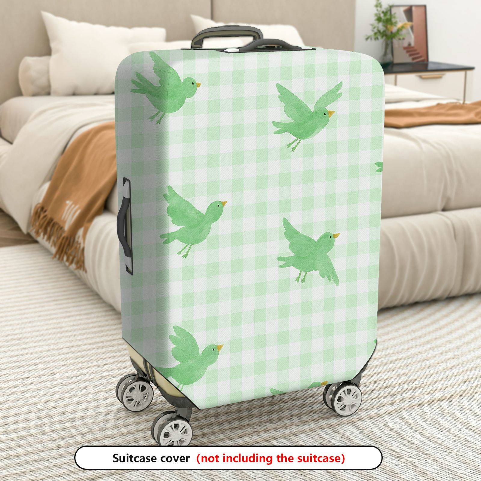 1-Piece Green Bird Check Pattern Plaid Travel Holiday  Suitcase Luggage Cover, Stretch Protective Sleeve