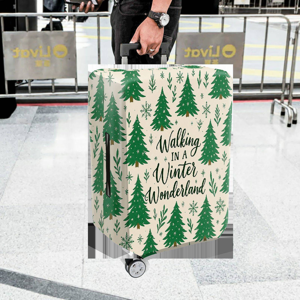 1-Piece Christmas Tree Winter Wonderland Snowflakes Festive Holiday  Suitcase Luggage Cover, Stretch Protective Sleeve