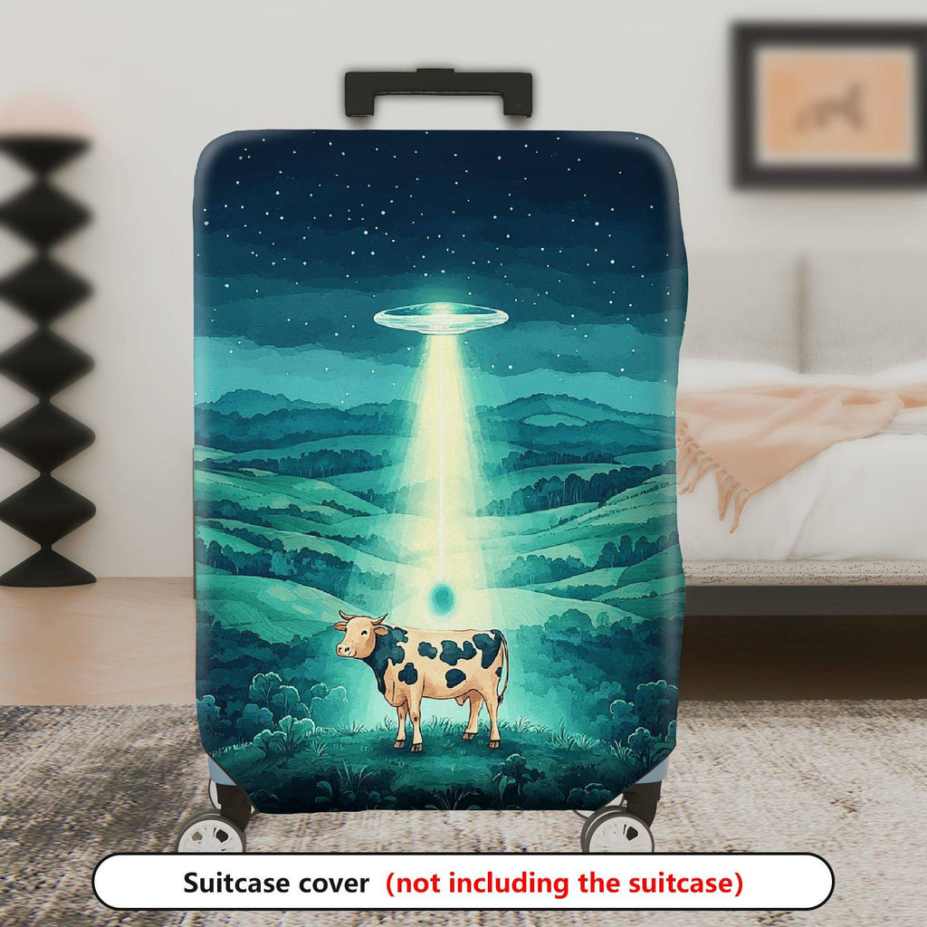 1-Piece Cow Landscape Night Sky Alien  Suitcase Luggage Cover, Stretch Protective Sleeve