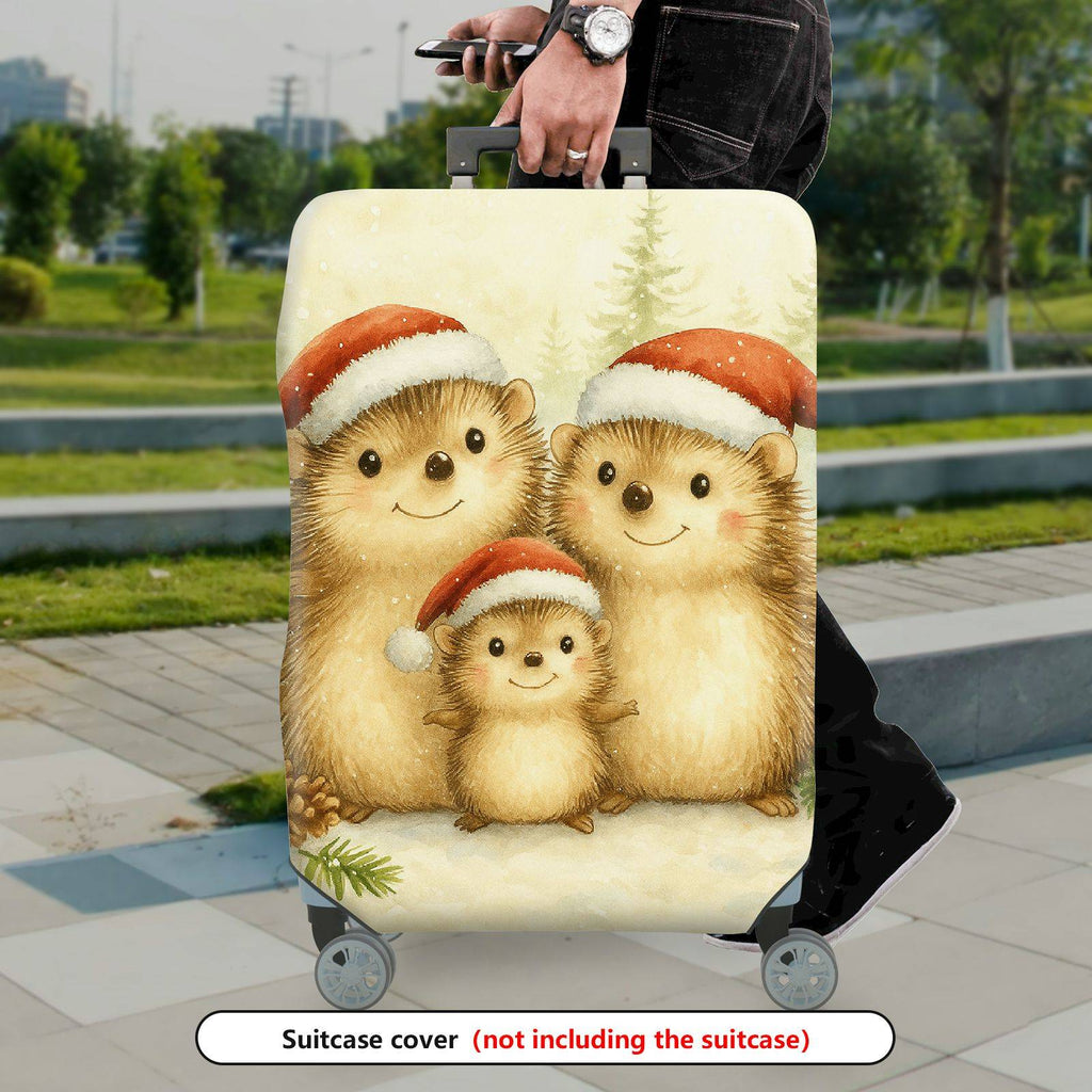1-Piece Hedgehog Christmas Holiday Cute Family Santa  Suitcase Luggage Cover, Stretch Protective Sleeve